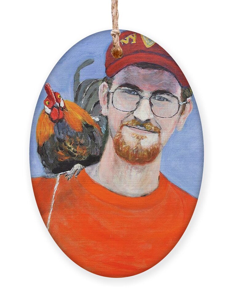 Chicken Ornament featuring the painting Chicken Man by Cyndie Katz