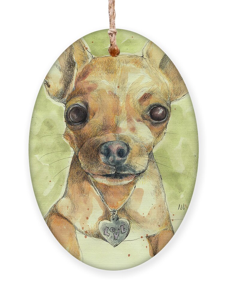 Love Puppy Ornament featuring the painting Chihuahua Love by AnneMarie Welsh