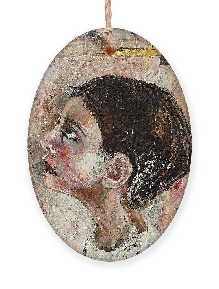 Child Ornament featuring the painting Child looking up by David Euler