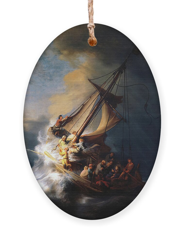 Storm Ornament featuring the painting Christ in the Storm on the Lake of Galilee by Rembrandt van Rijn