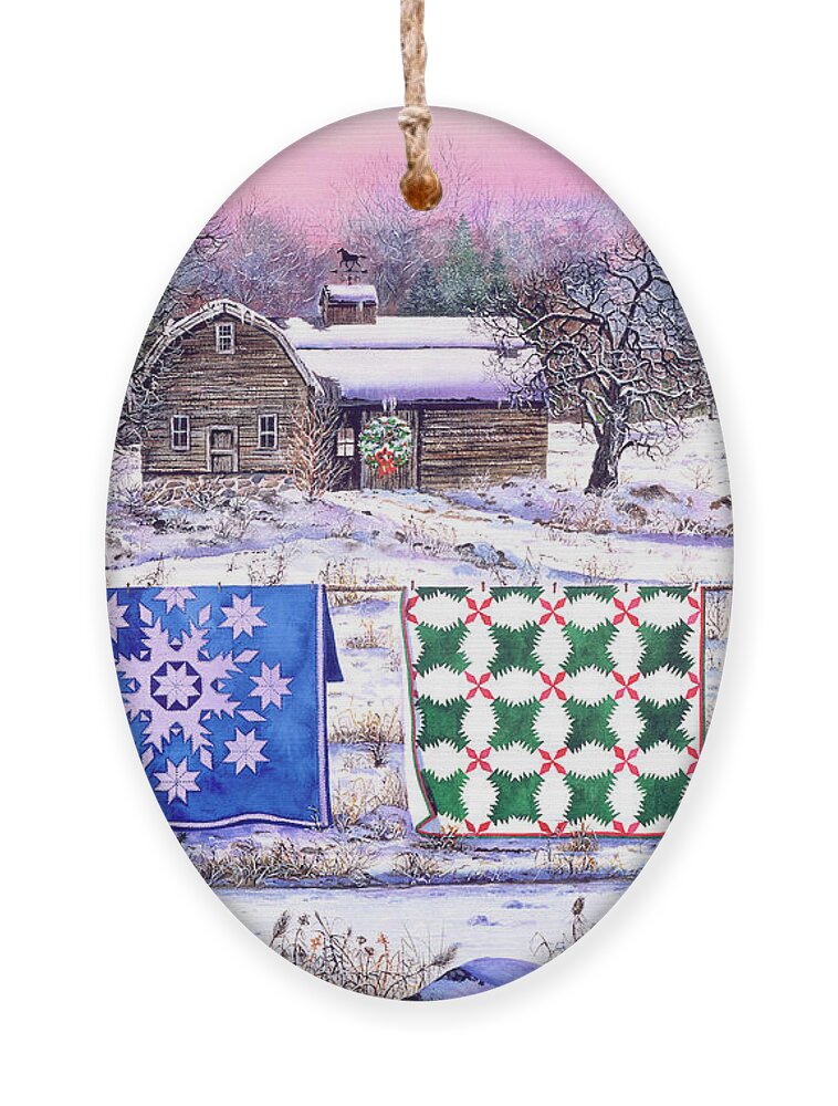 Christmas Ornament featuring the painting Christmas Eve Quilts by Diane Phalen