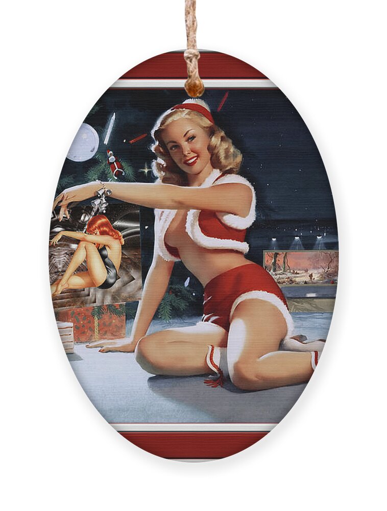 Christmas Pinup Ornament featuring the painting Christmas Pinup by Bill Medcalf Art Old Masters Xzendor7 Reproductions by Rolando Burbon