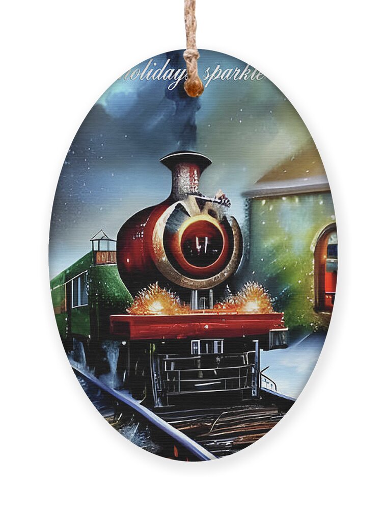 Digital Christmas Train Greeting Card Ornament featuring the digital art Christmas Train Greeting Card by Beverly Read