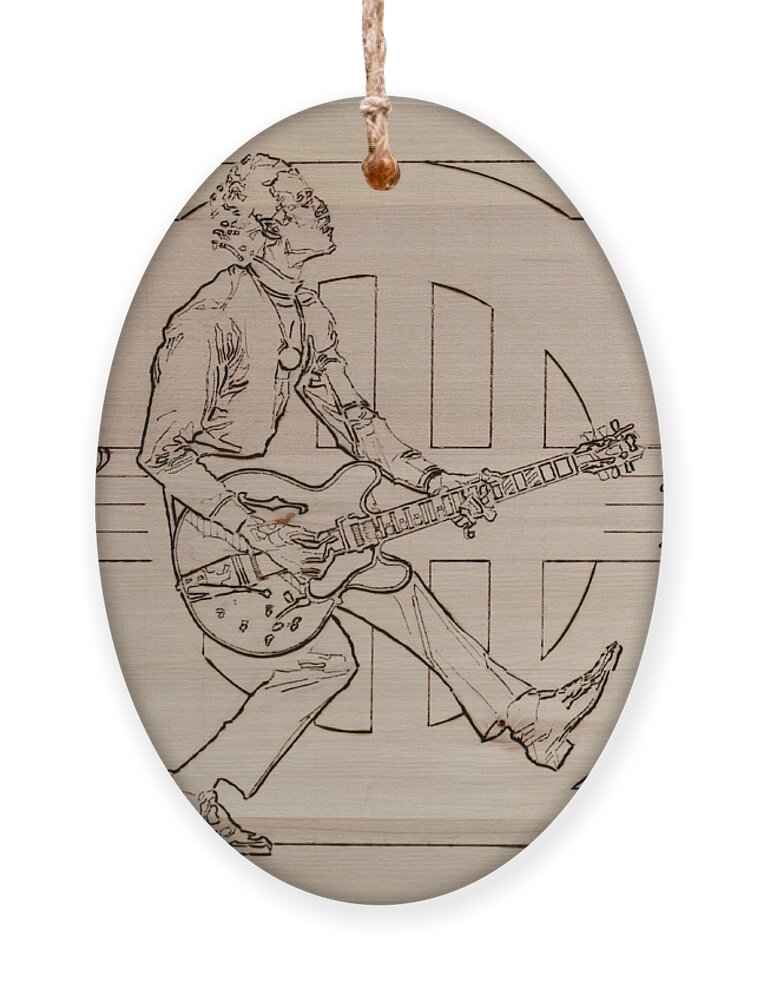 Pyrography Ornament featuring the pyrography Chuck Berry - Viva Viva Rock 'N' Roll by Sean Connolly