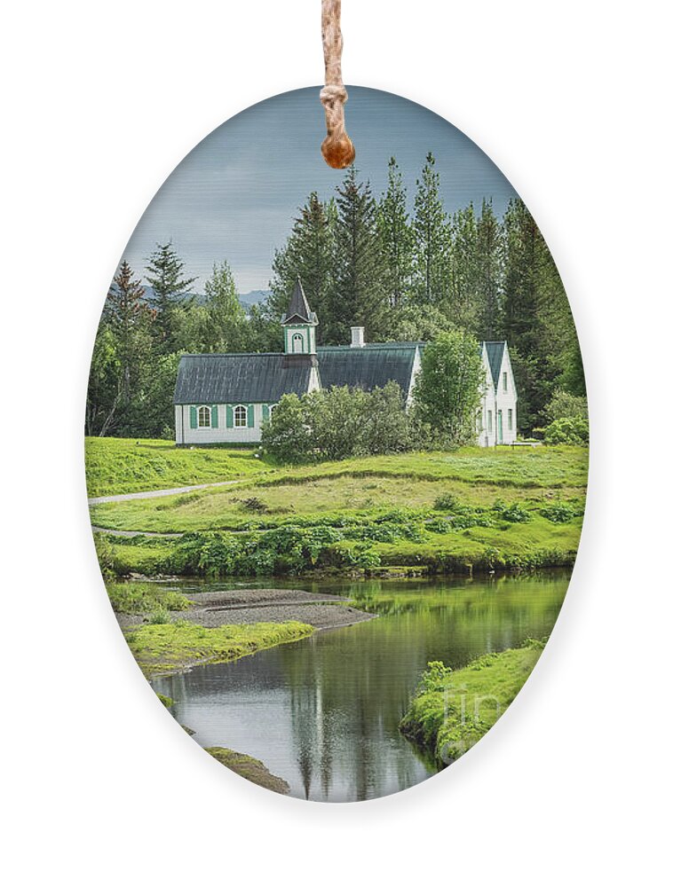 Iceland Ornament featuring the photograph Church at Thingvellir, Iceland by Delphimages Photo Creations