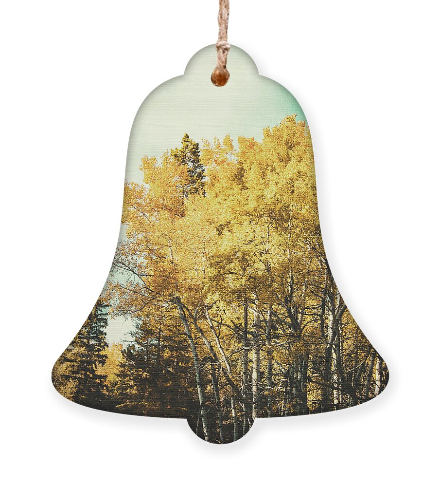 Cinematic Textured Autumn Aspens Ornament featuring the photograph Cinematic Textured Autumn Aspens by Dan Sproul