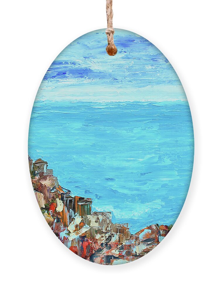 Landscape Ornament featuring the painting Cinque Terre 2 by Teresa Moerer