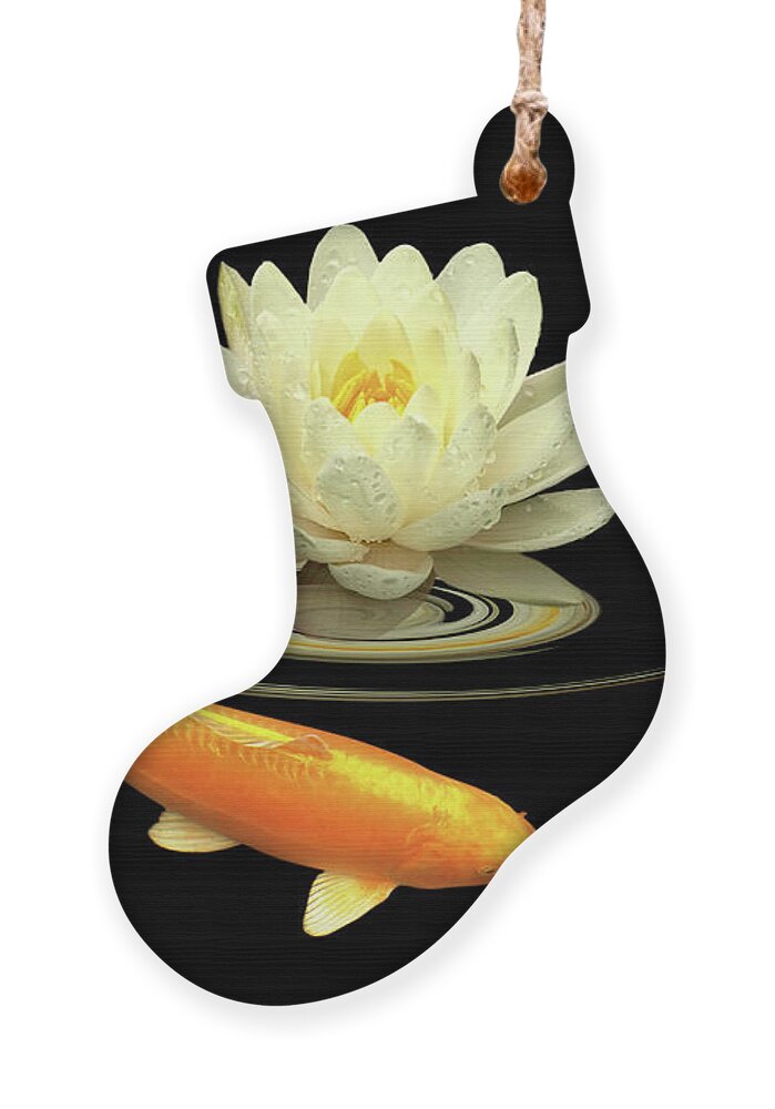 Koi Fish Ornament featuring the photograph Circle Of Life - Koi Carp With Water Lily by Gill Billington
