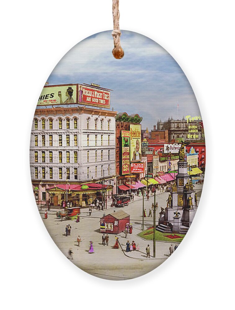 Cadillac Square Ornament featuring the photograph City - Detroit, MI - Campus Martius 1910 by Mike Savad