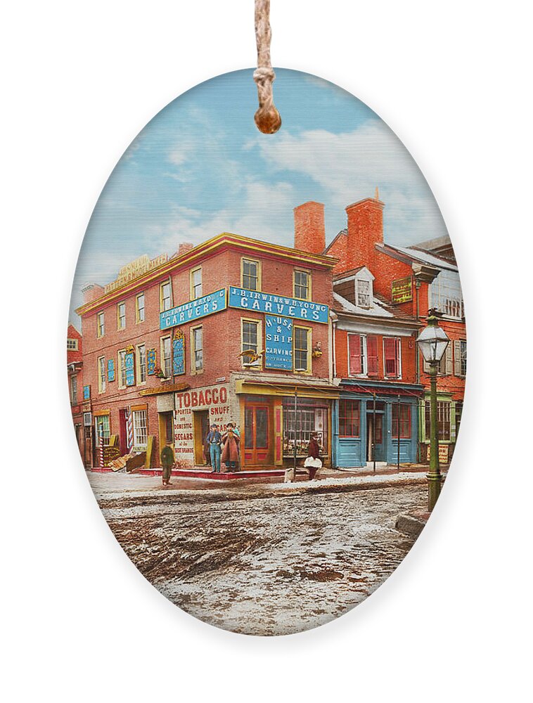 Pennsylvania Ornament featuring the photograph City - Philadelphia, PA - 2nd Street at Dock 1866 by Mike Savad
