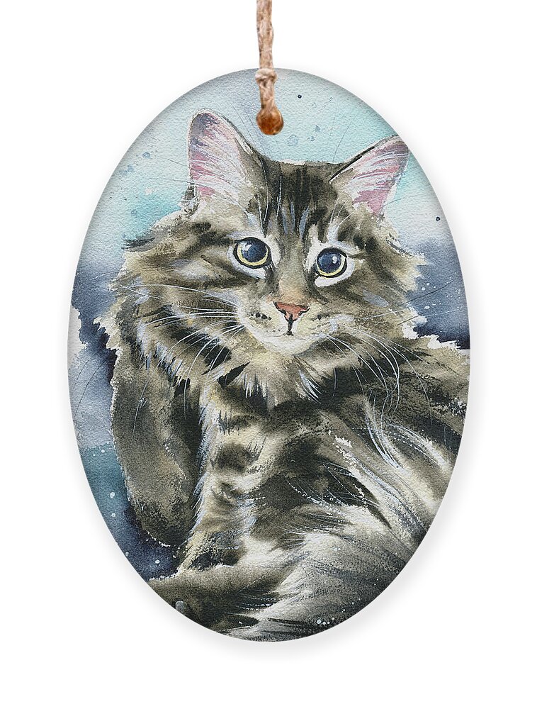 Cats Ornament featuring the painting Clancy Fluffy Cat Painting by Dora Hathazi Mendes