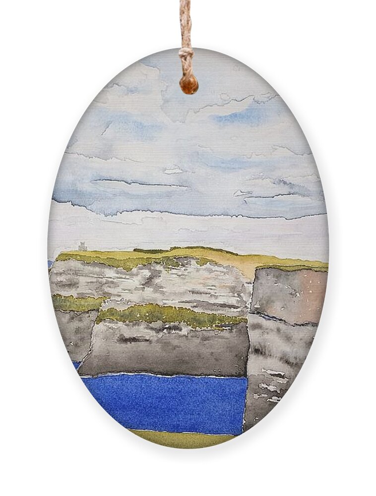 Watercolor Ornament featuring the painting Cliffs of Moher by John Klobucher