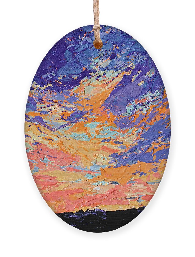 Sky Painting Ornament featuring the painting Cloudscape and Mountains Modern Acrylic Painting by Patricia Awapara