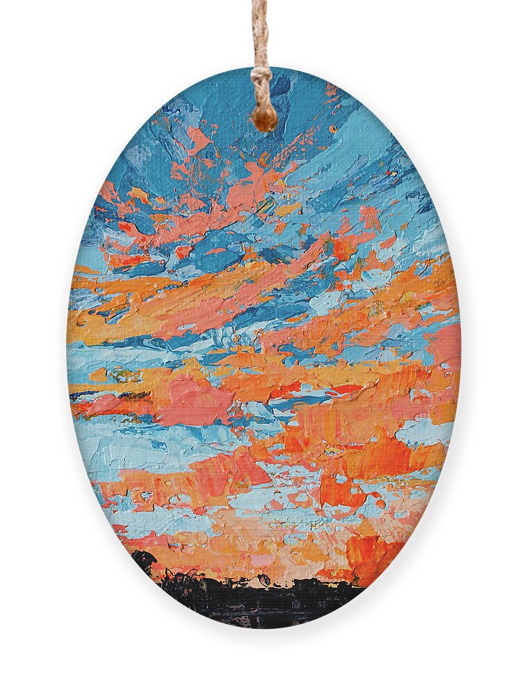 Sky Painting Ornament featuring the painting Cloudscape Orange Sunset Over and Open Field by Patricia Awapara