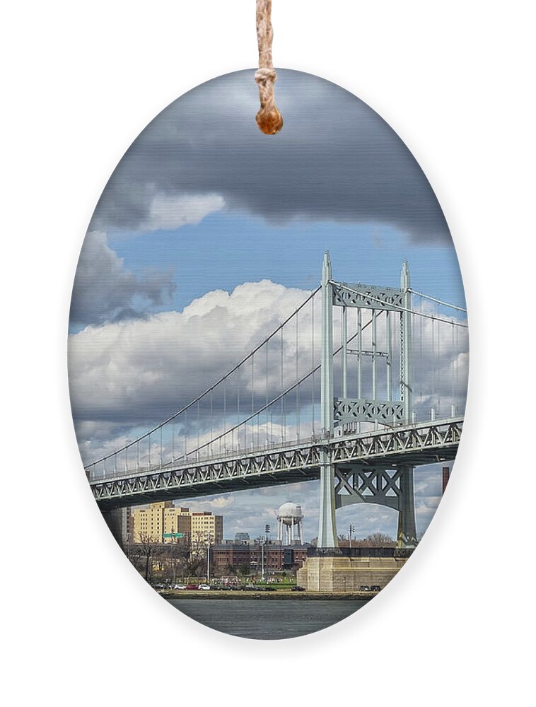 Astoria Park Ornament featuring the photograph Cloudscape Over Triboro Bridge by Cate Franklyn