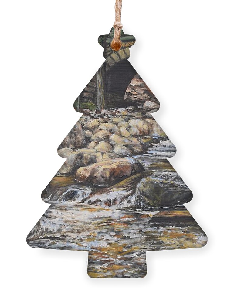 Maine Ornament featuring the painting Cobblestone Bridge, Acadia National Park by Eileen Patten Oliver
