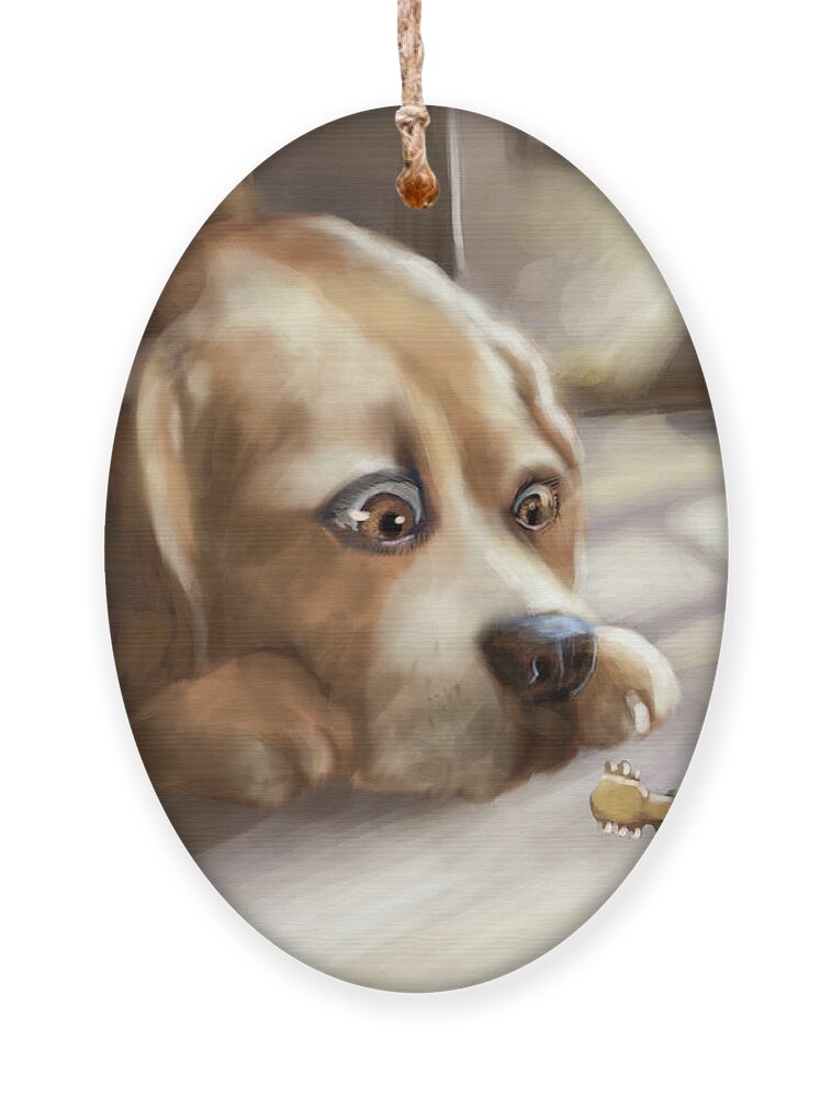 Dog Ornament featuring the digital art Coffeehouse Mouse by Larry Whitler