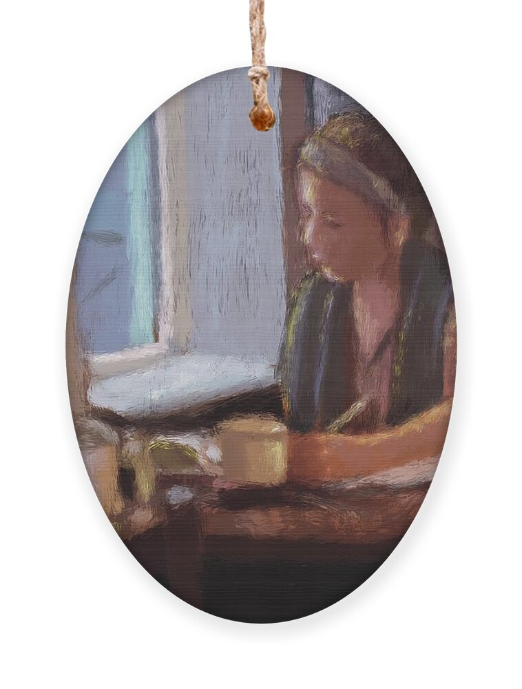 Coffeehouse Ornament featuring the painting Grading Papers by Larry Whitler