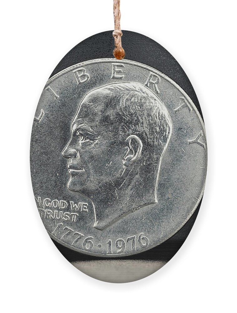 Ike Eisenhower Ornament featuring the photograph Coin Collecting - 1776-1976 Ike Eisenhower Dollar Coin Face by Amelia Pearn