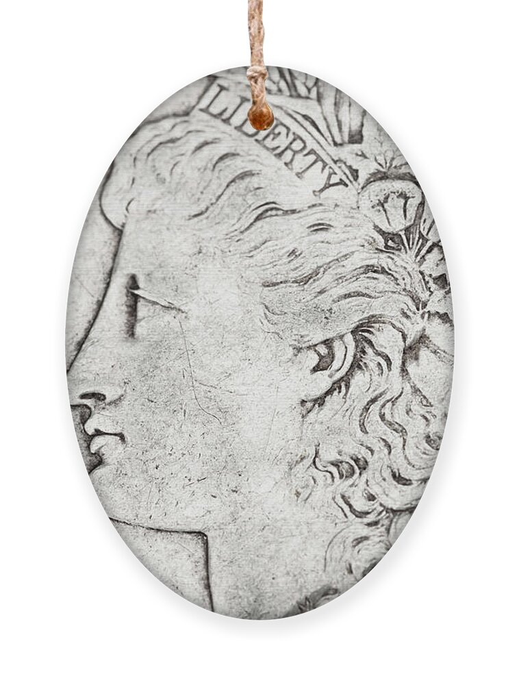Antique Ornament featuring the photograph Coin Collecting - Morgan Dollar Face Side by Amelia Pearn