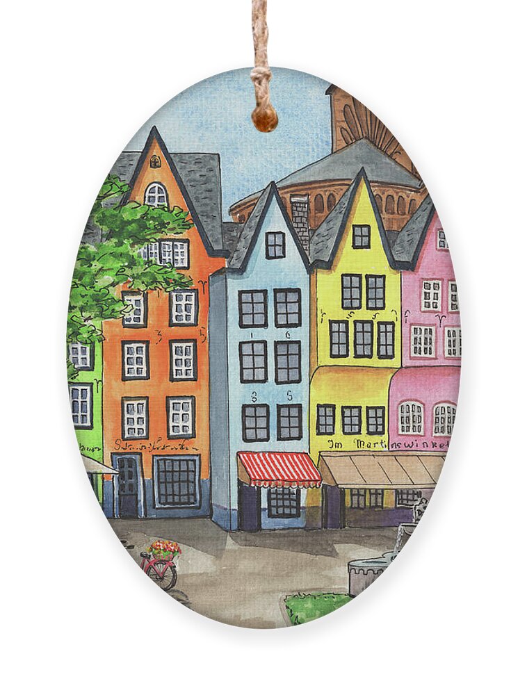 Cologne Ornament featuring the painting Cologne Germany Colorful Buildings Near Great St Martine Church by Irina Sztukowski