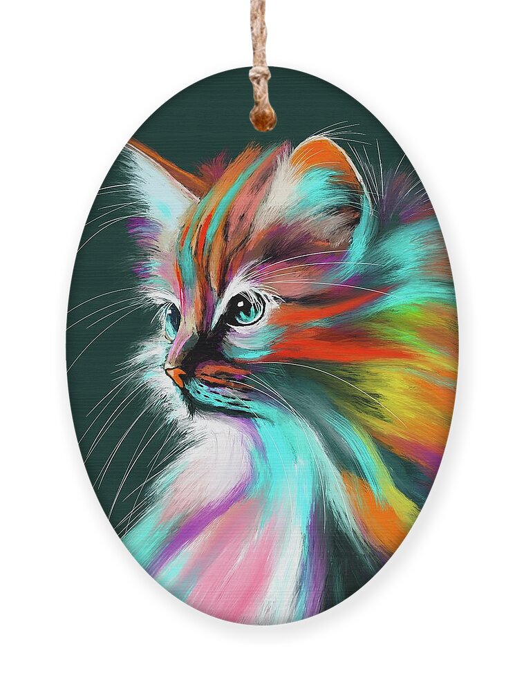 Cat Ornament featuring the digital art Colorful Cat by Mark Ross
