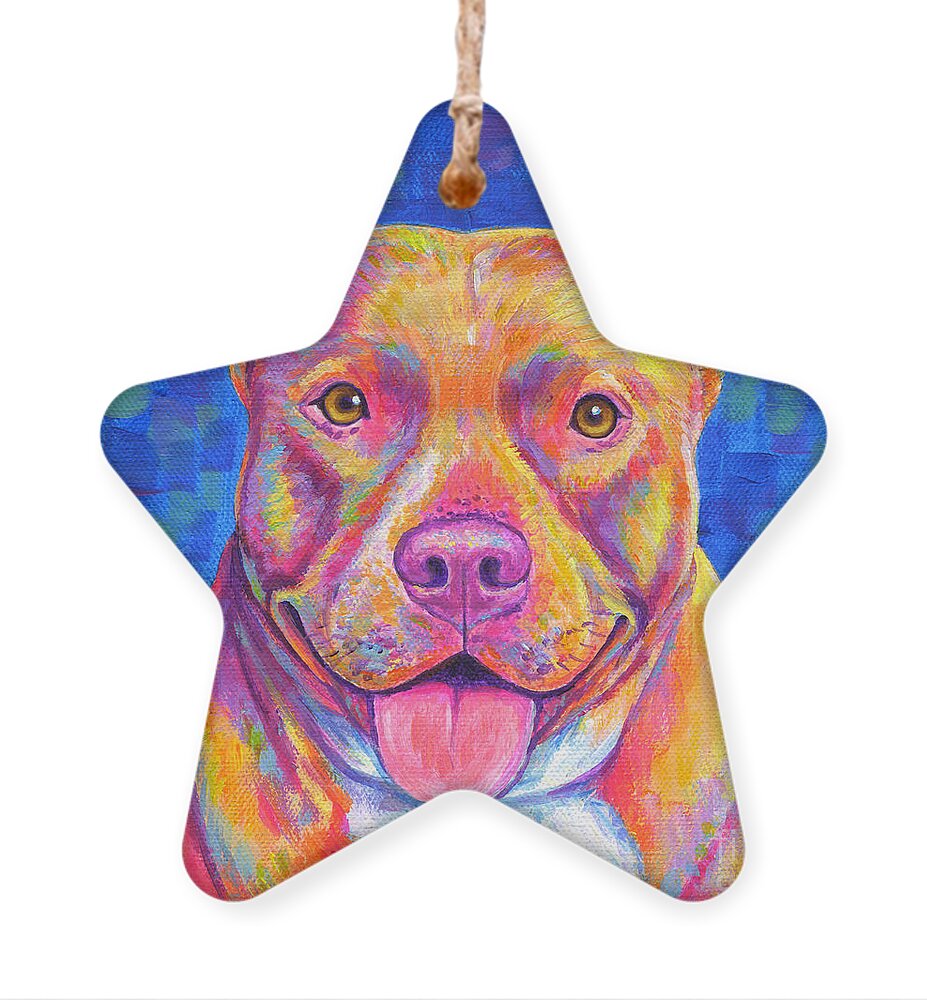 Pitbull Ornament featuring the painting Colorful Pitbull Dog by Rebecca Wang