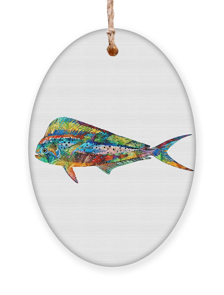 Fish Ornament featuring the painting Colorful Dolphin Fish by Sharon Cummings by Sharon Cummings