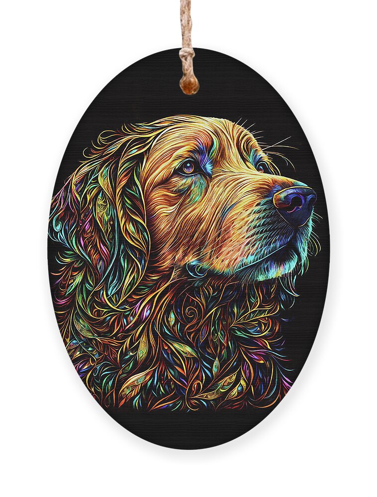 Golden Retrievers Ornament featuring the digital art Colorful Golden Retriever Dog Art by Peggy Collins