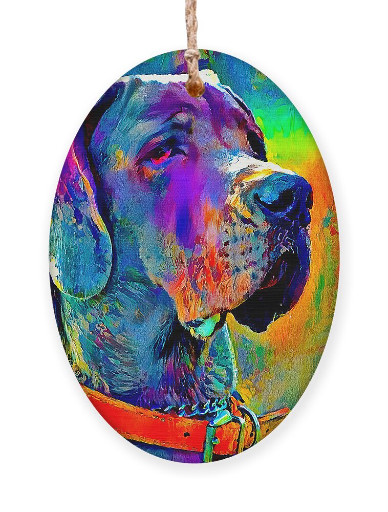 Great Dane Ornament featuring the digital art Colorful Great Dane portrait - digital painting by Nicko Prints