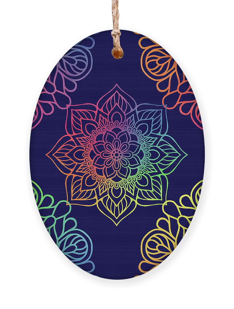 Mandala Ornament featuring the digital art Colorful Mandala Pattern In Blue Background by Sambel Pedes