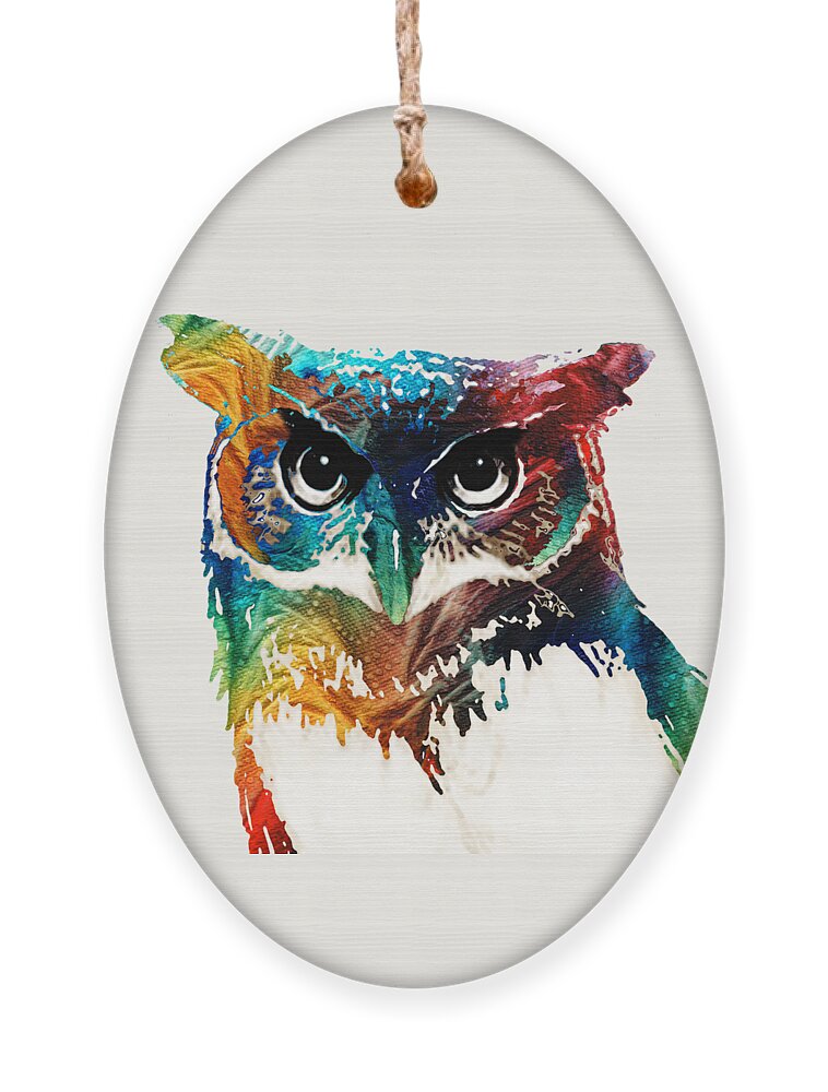 Owl Ornament featuring the painting Colorful Owl Art - Wise Guy - By Sharon Cummings by Sharon Cummings