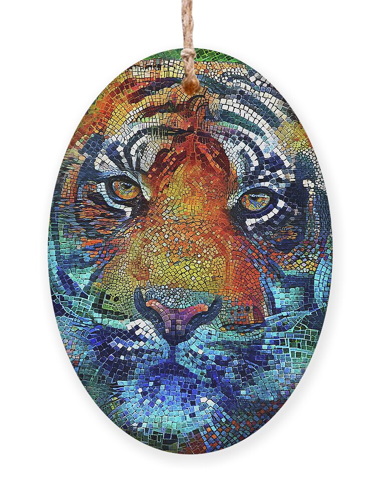 Tiger Ornament featuring the digital art Colorful Tiger Mosaic Art by Peggy Collins
