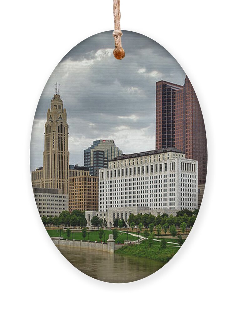 3scape Ornament featuring the photograph Columbus Skyline Panoramic by Adam Romanowicz