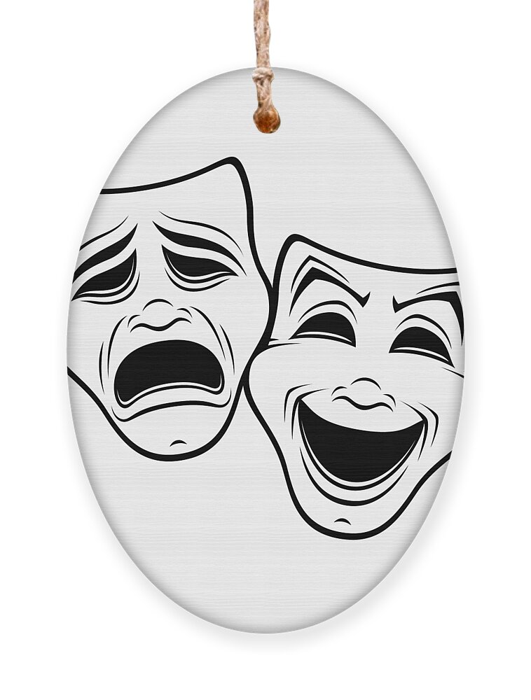 Comedy And Tragedy Theater Masks Black Line Ornament