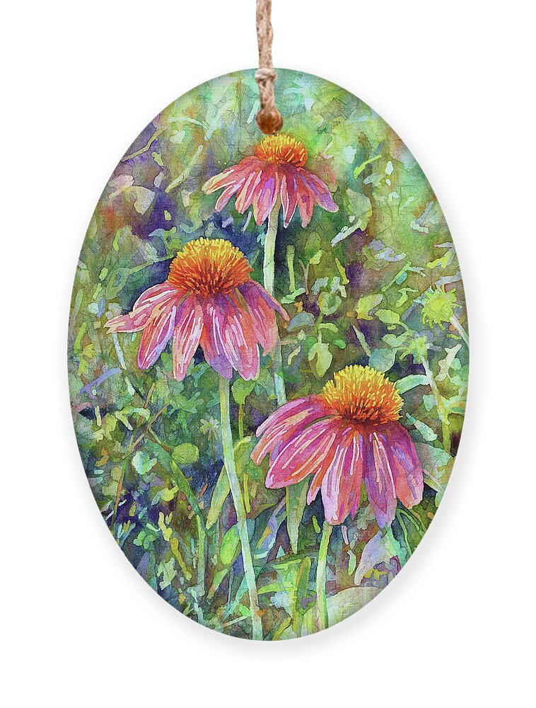 Coneflower Ornament featuring the painting Coneflower Trio-pastel colors by Hailey E Herrera