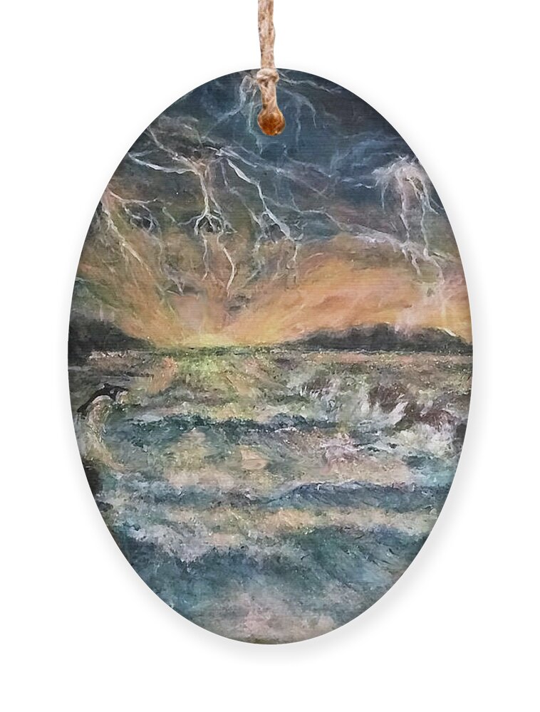 Lighting Storm Ornament featuring the painting Contemplation of the Storm by Bonnie Marie