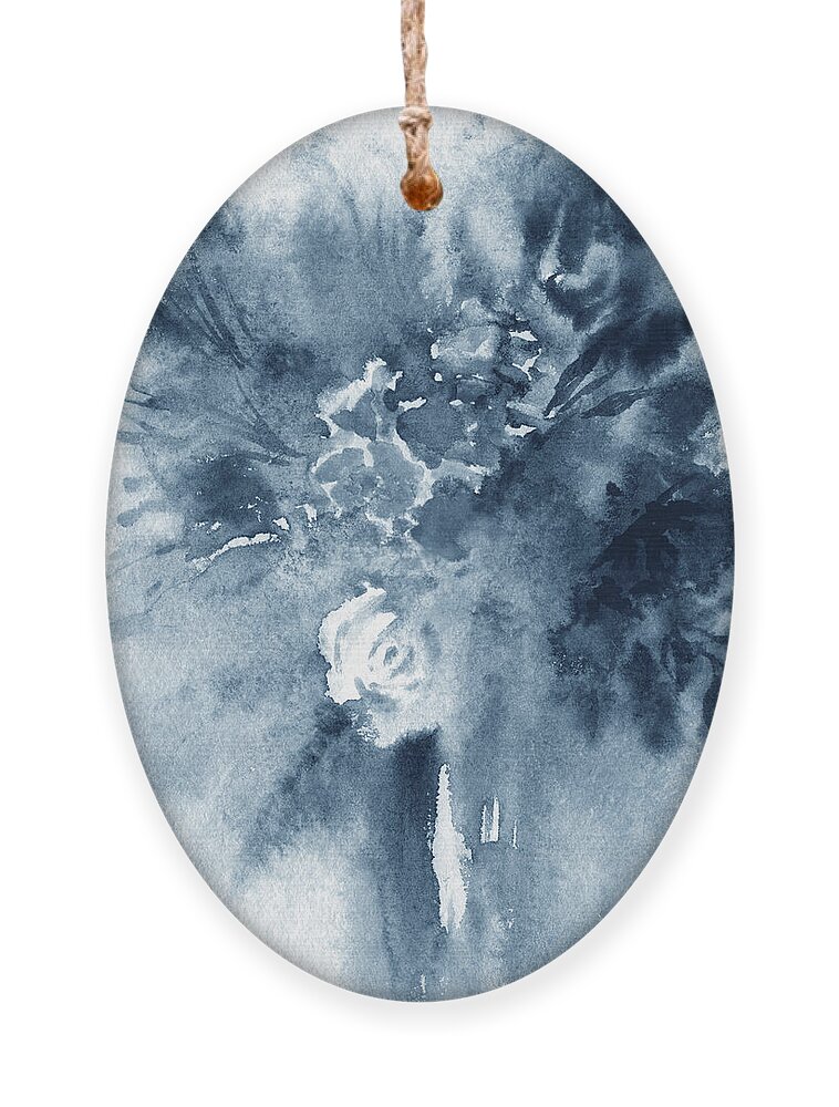 Abstract Flowers Ornament featuring the painting Cool Monochrome Palette Abstract Flowers Watercolor Floral Splash III by Irina Sztukowski