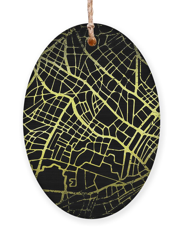 Map Ornament featuring the digital art Copenhagen Map in Gold and Black by Sambel Pedes