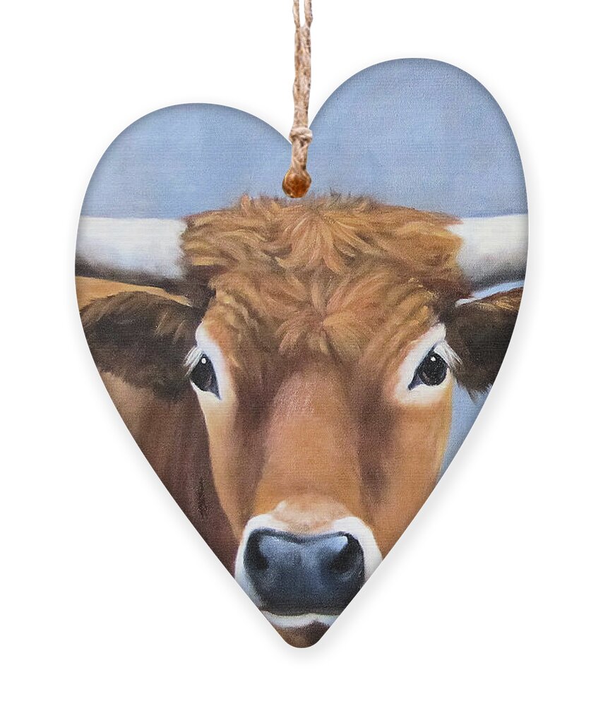 Longhorn Cow Ornament featuring the painting Corriente Longhorn by Cheri Wollenberg by Cheri Wollenberg