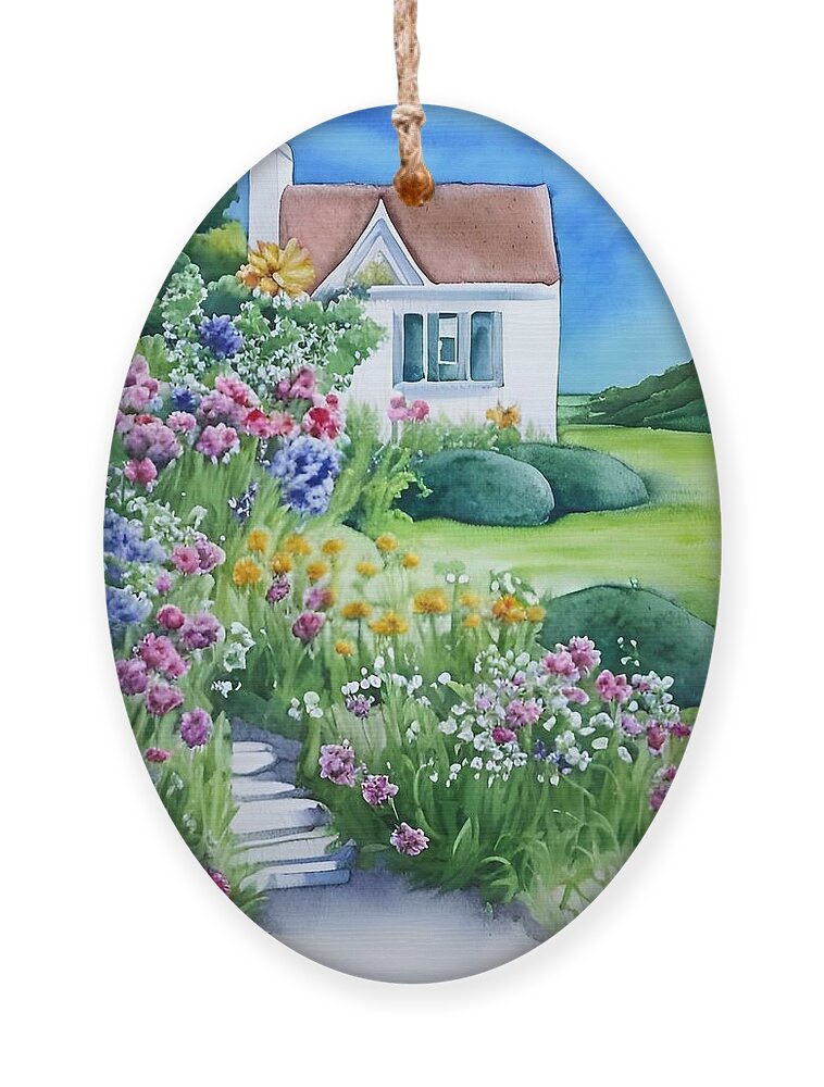 Garden Ornament featuring the mixed media Cottage Flowers by Bonnie Bruno