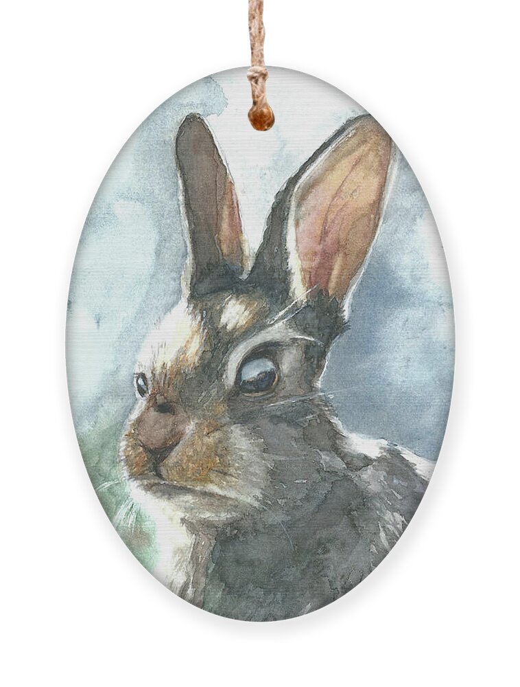 Rabbit Ornament featuring the painting Cottontail Rabbit by Pamela Schwartz