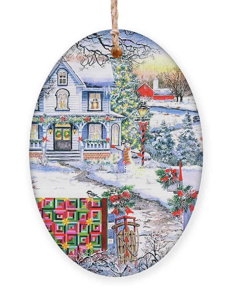 Snow Ornament featuring the painting Country Christmas by Diane Phalen