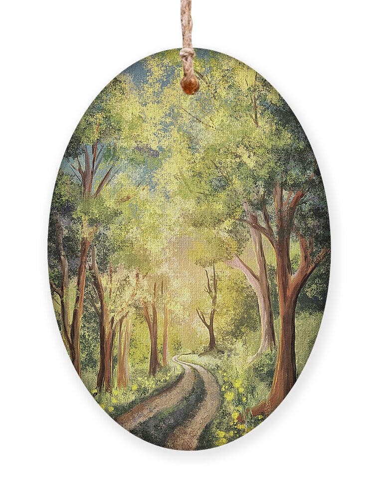 Road Ornament featuring the digital art Country Lane Under Blue Skies by Lois Bryan