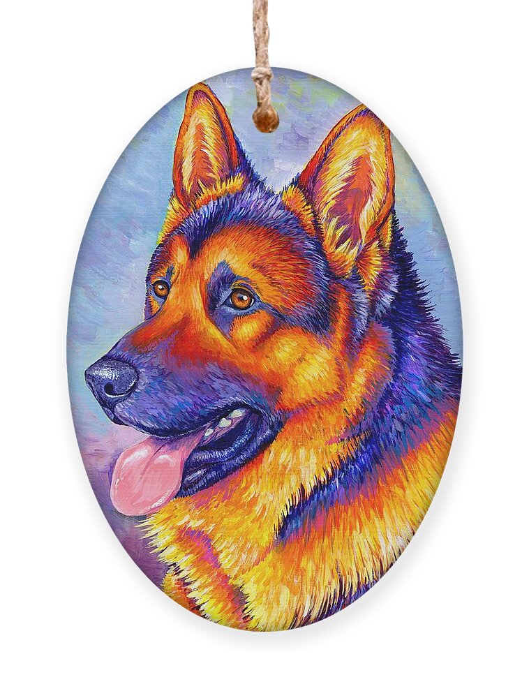 German Shepherd Ornament featuring the painting Courageous Partner - Colorful German Shepherd Dog by Rebecca Wang