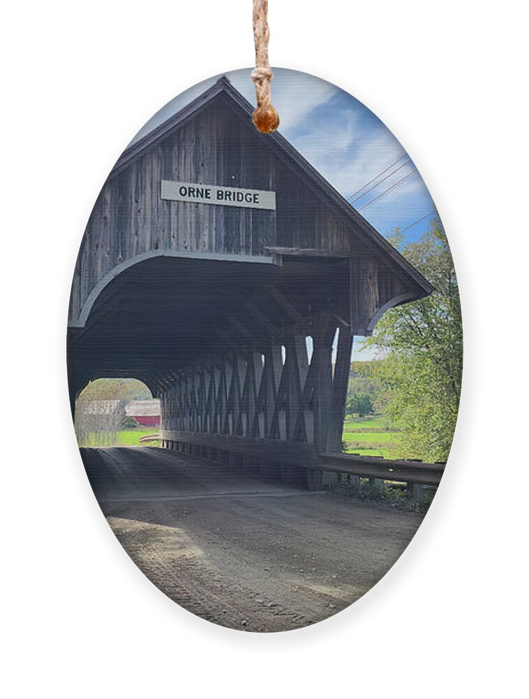 Black River Ornament featuring the photograph Coventry Orne covered bridge in Vermont by Jeff Folger