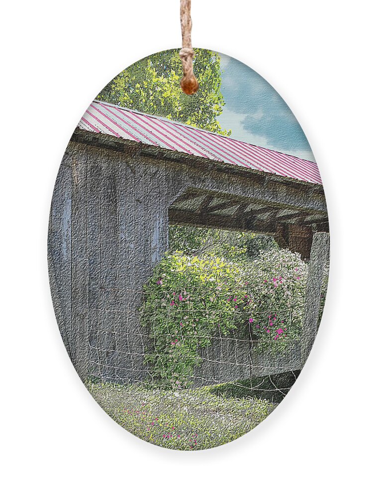 Bridge Ornament featuring the photograph Covered bridge with flowers by Bentley Davis