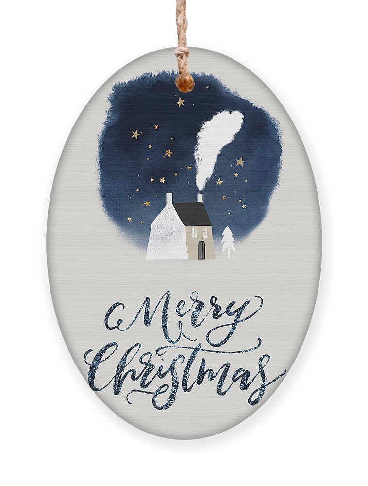 Cozy Winter Night Ornament featuring the painting Cozy Winter Night Watercolor Art Christmas Holiday by Modern Art