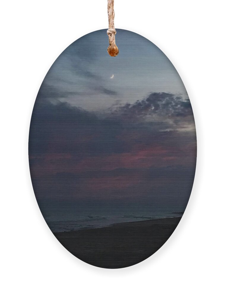 Crescent Moon At Beach Ornament featuring the photograph Crescent Moon at Beach by Meta Gatschenberger