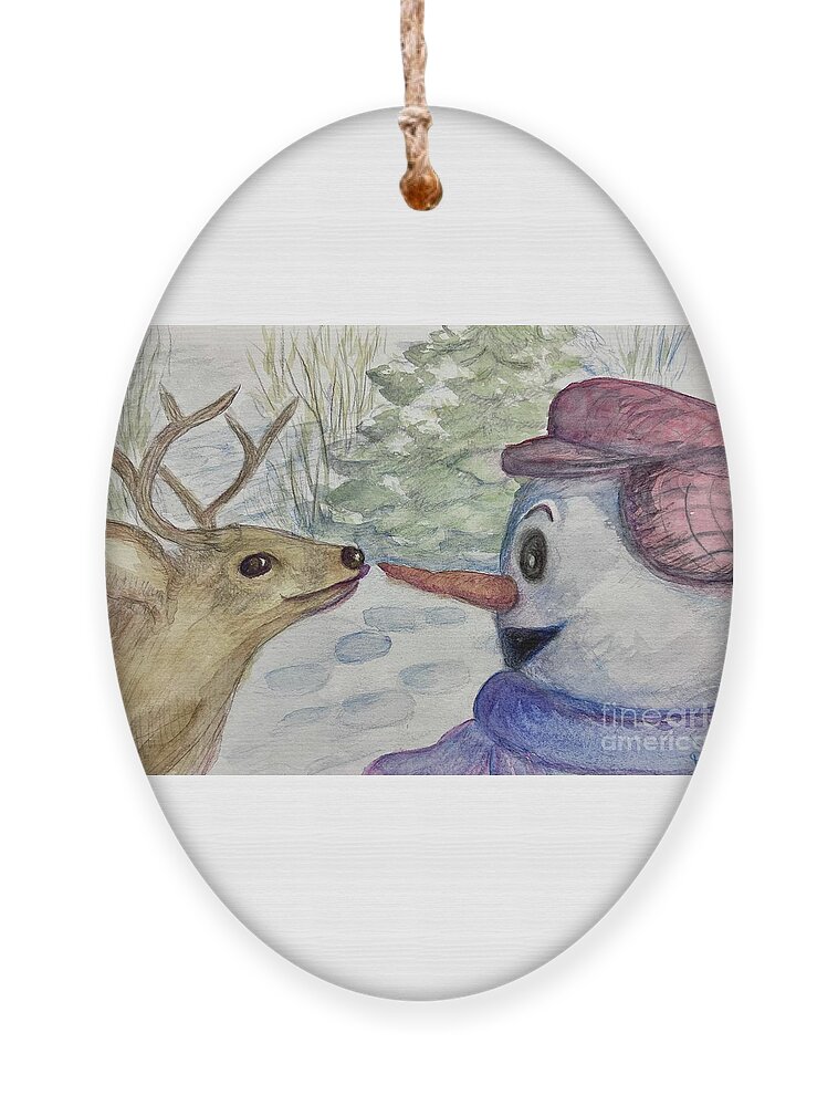 Deer Ornament featuring the painting Curious Deer by Deb Stroh-Larson